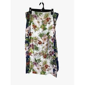 J Jill Floral Infinity Scarf Cotton Preppy Classic Coastal Boho Tropical 18x64